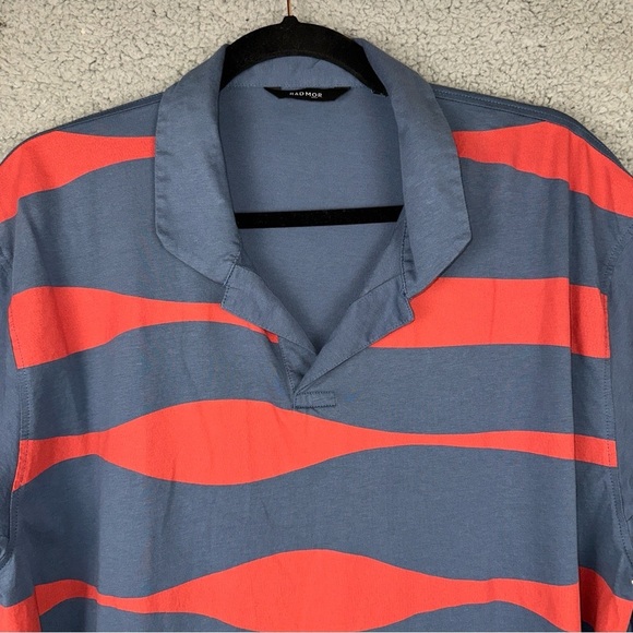 Radmor Shirt Mens Large True Blue/Burn Crosby Reverb Print Cotton Golf Polo NWT - Picture 6 of 10